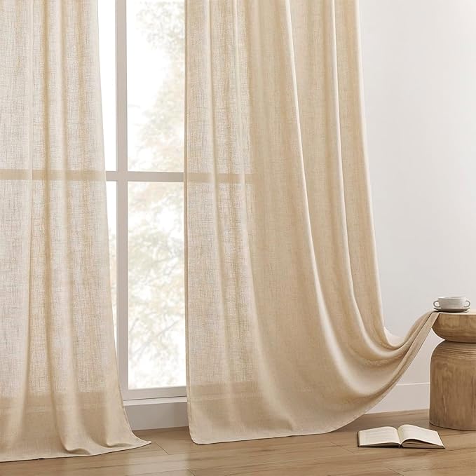 Joydeco Linen Curtains 84 Inch Length 2 Panel Sets,Light Filtering Curtains for Bedroom 52 Inch Wide Living Room Drapes with Back Tabs & Rod Pockets (W52 x L84 Inch, Ecru)