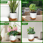 Uneed Indoor Self Watering Planters with Drainage Holes and Saucers, 7/6.5/6/5.5/5 Inch-5 Pots,for Indoor Plants, Herbs, Succulents (White)