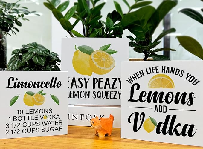 Summer Lemons Decor for Home Farmhouse Lemon Themed Tiered Tray Decor 3 Pcs Lemon Decorative Wood Box Signs Table Desk Shelf Kitchen Decoration