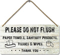 Do Not Flush Sign for Bathroom Toilet Signs Please Do Not Flush Paper Towels, Sanitary Products, Tissues & Wipes Vintage Bathroom Wooden Signs for Home Decor Funny Toilet Restroom Sign 12x6 Inch