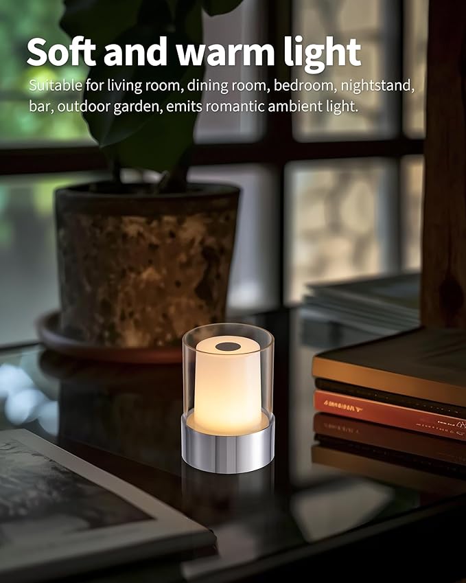 LED 4" inch Touch Night Light for Nursery Baby Kids Set of 2 (Chrome), Small Outdoor Waterproof Lamp for Bathroom Camping, Rechargeable Cordless Table Lamp for Bar Bedside Restaurant Gifts