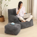 Comfy Gaint Bean Bag Chair with Ottoman, Huge Bean Bag Armchair for Adults and Teens, Dark Grey