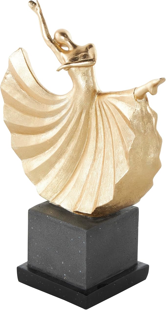 Deco 79 Polystone Dancer Decorative Sculpture Home Decor Statue with Black Square Base, Accent Figurine 9" x 4" x 12", Gold