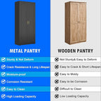 71" Tall Kitchen Pantry Cabinet, Pantry Storage Cabinet with Doors and Shelves, Metal Food Pantry Cabinets with Handles, Black Freestanding Cupboard for Living&Dining Room-Assemble Required