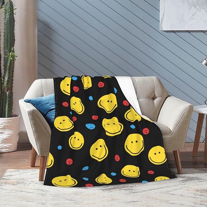 Smiley Face Throw Blanket Soft Smiley Fleece Blanket Men Women Gift for Kids Boys Girls for Party Couch Sofa Bed Deco Blankets 60x50 Inches