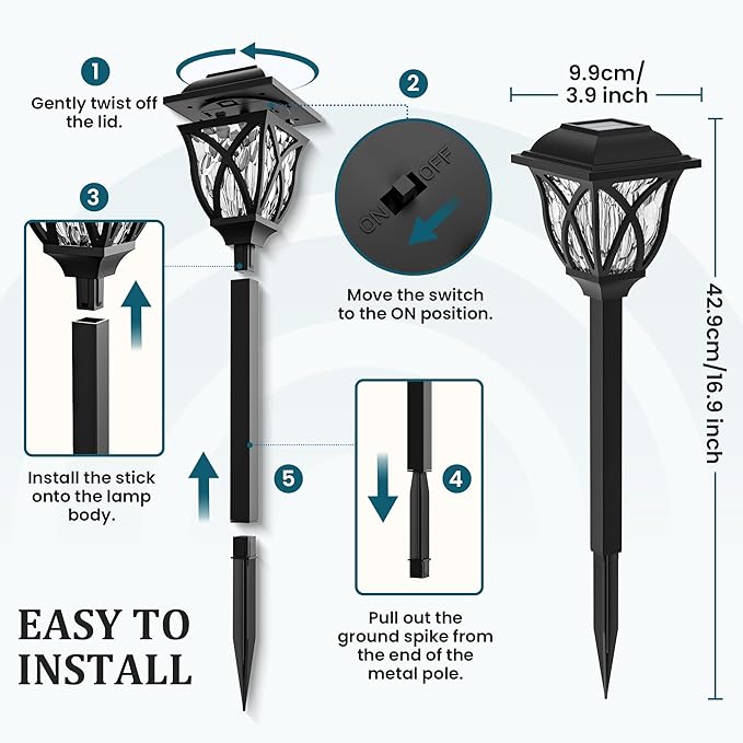 GIGALUMI Solar Lights Outdoor Waterproof, 6 Pack LED Solar Garden Lights, Solar Lights for Outside, Garden Decor for Yard, Patio, Landscape, Planter, Walkway (Cold White)