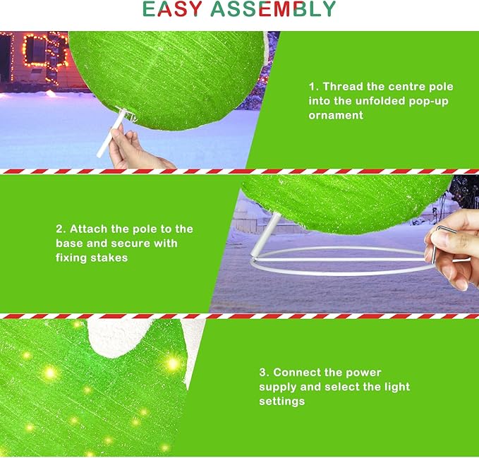 BRIGHTDECK 2 Pcs Outdoor Christmas Ornaments, Lighted Pop-Up Outdoor Holiday Ball Decoration with 80 LED Lights, 8 Light Modes, Lighted Collapsible Holiday Decorations for Yard, Home (RedGreen)