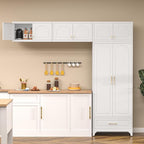 Kitchen Cabinet, 90" Tall Metal Pantry Cabinet, Freestanding Cupboards with One Drawer, Food Storage Cabinets for Dining, Living Room, White, 16" D x 32" W x 90" H, Assembly Required