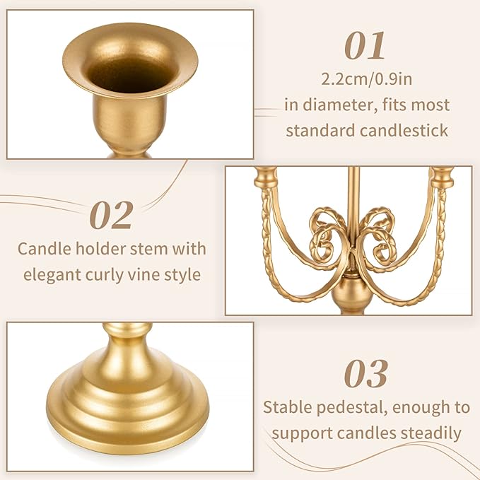 Sziqiqi Candelabra Candle Holder Gold Set of 2-5-stem Metal Candlestick Holders for Taper Candles for Centerpieces Table Wedding Birthday Fireplace Christmas Decor