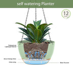 12 Inch Hanging Baskets 2 PC with Chains, Self-Watering Hanging Planters for Indoor Outdoor Plants, Plastic Hanging Flower Pots,Green Brown