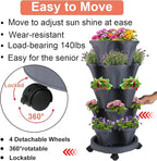 Vertical Planter 5 Tier Stackable Planters Garden Planters Strawberry Herb Flower and Vegetable Planter Indoor Outdoor Gardening Pots with Removable Wheels and Tools