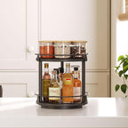 Lazy Susan Organizer, Rotating Spice Rack, 2 Tier Spice Turntable Organizer, Industrial Turntable Spice Holder, for Kitchen Countertop and Cabinet, Compact and Versatile, Black SR22BK