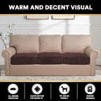 PrinceDeco Velvet Sofa Cushion Covers, Stretch Couch Cushion Covers for Individual Seat Couch Slipcover Sets Furniture Protector for Loveseat Sofa Cushion(Each Width Up to 29.5", Brown)