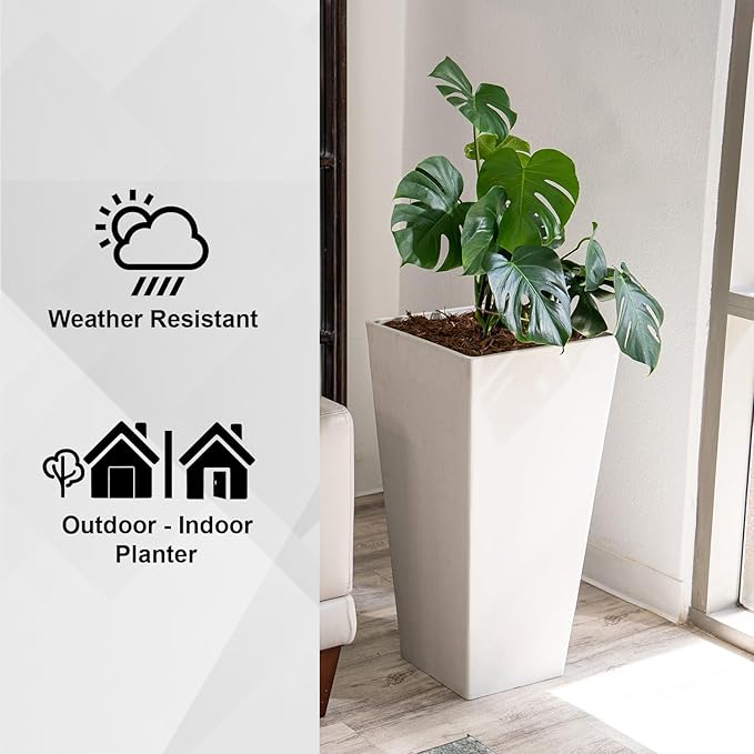 XBrand Modern 28-Inch Square Planter, Modern Tapered Planter Perfect for Indoor & Outdoor, Patio Décor, Set of 2