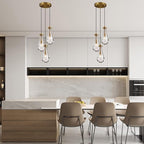 Brass 3 Light Pendant Lighting for Kitchen Island, Raindrop Cluster Pendant Light Fixture, Adjustable Hanging Rope Glass Chandelier Dining Room Light Fixture Ceiling Lamp for Foyer Hallway