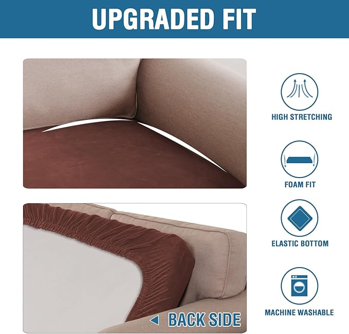 H.VERSAILTEX Velvet Stretch Individual Couch Cushion Cover Plush Cushion Slipcover for Loveseat Sofa Cushion Furniture Protector Seat Cushion Sofa Cover (1 Piece Sofa Cushion Cover, Burnt Brick)