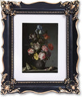 8x10 Vintage Picture Frame with Embossed Flower Design, Black Ornate Frame for 8x10 or 5x7 Pictures with White Mat, Hand-Crafted Resin Antique Frames for Tabletop & Wall Hanging, Home Decor (Black)