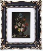 8x10 Vintage Picture Frame with Embossed Flower Design, Black Ornate Frame for 8x10 or 5x7 Pictures with White Mat, Hand-Crafted Resin Antique Frames for Tabletop & Wall Hanging, Home Decor (Black)