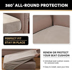 PrinceDeco Stretch Velvet Couch Cushion Cover,Soft Fitted Cushion Slipcover for Arm Chair Sofa Cushion Furniture Protector Seat Cushion Sofa Cover Width Up to 29.5", Oatmeal