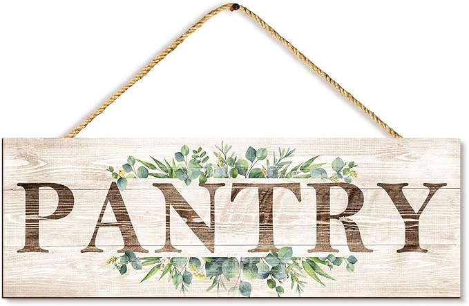 Pantry Sign Wall Decor, Pantry Wall Art with Plant Print, Rustic Farmhouse Wall Hanging Plaque Home Kitchen Decorative Pantry, 4.7 x 13.7 inches