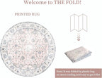 4'x4' Vintage Floral Rug - Persian Inspired Low-Pile Faux Wool Area Rug, Non-Slip Washable Round Rug for Bedroom, Nursery, Dorm, Soft Pink Boho Chic Decor