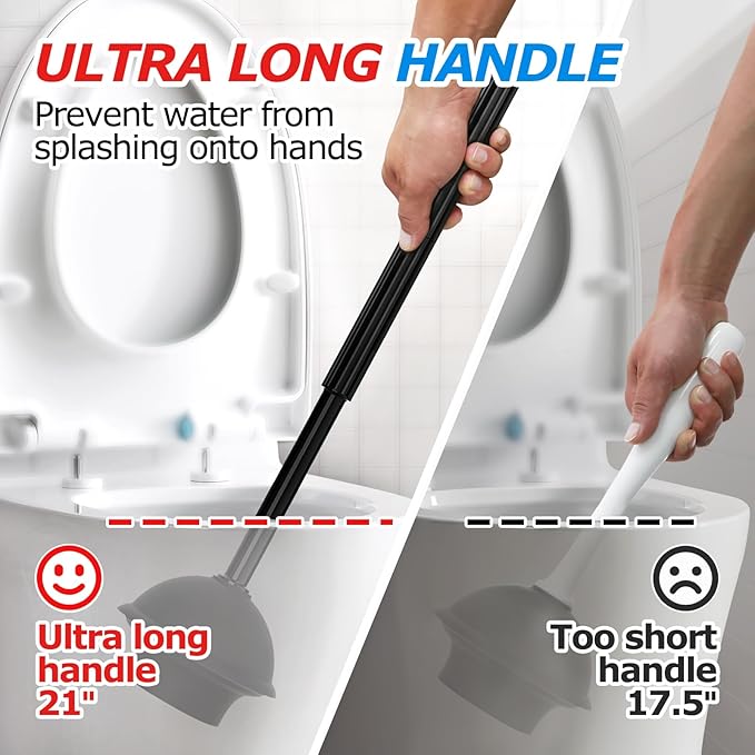 2Pack 2 in 1 Toilet Brush and Plunger Set, Extended Handle Plunger,Toilet Bowl Brush Plunger Set,Clean Gloves,Cleaning Tools,Cleaning Brush,Cleaning Supplies,Toilet Brush Plunger Combo,Black