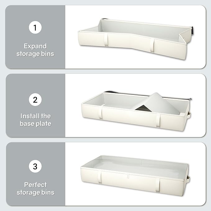 2-Pack Under Bed Storage, 6 Inches Tall Closet Organizers and Storage Bins with Sturdy Sidewalls/Bottom/4 Handles, Beige