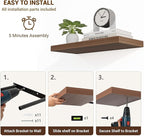 48 Inch Floating Shelves, 48"x9.25"x1.5" Inch Deep Floating Shelves for Wall, Wooden Shelves for Bathroom, Bedroom, Living Room, Walnut
