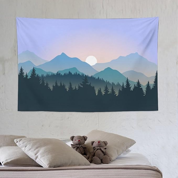 HZOHNAGO Mountain Tapestry Forest Mountain Sunrise Pattern Printed Wall Tapestry Wall Hanging for Bedroom Living Room Dorm 60" W x 40" H