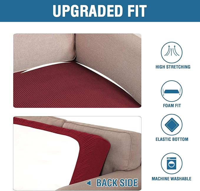 H.VERSAILTEX Super Stretch Individual Seat Cushion Covers Sofa Covers Couch Cushion Covers Slipcover Sets Thick Jacquard Textured Twill Fabric (1 Piece Loveseat Cushion Cover, Burgundy Red)