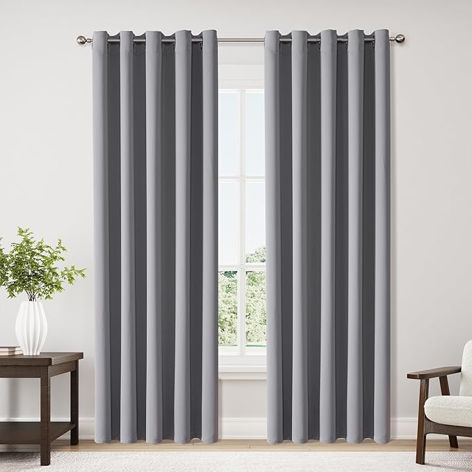 ChrisDowa Blackout Curtains 70 inches Wide for Bedroom - 2 Panels Set Extra Wide Grommet Thermal Insulated Room Darkening Curtains for Living Room (Light Grey, 70 x 84 Inch)