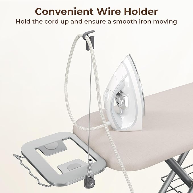 Yaheetech Ironing Board, Compact Iron Board with Cord Holder, Steam Iron Rest and Bottom Storage Tray, 9 Adjustable Heights & 3 Layer Cover, Folding Heavy Duty Ironing Board 52X14, Beige