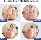 MAXYOYO Bean Bag Chair, Comfy Bean Bag Sofa with Back Support, Faux Fur Bean Bag Chair for Adults and Kids, Stuffed Floor Sofa for Living Room, Bedroom, Apartment, Pink