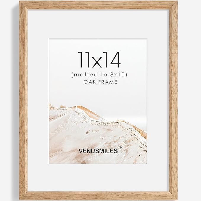 11x14 Picture Frame Natural Solid Oak Photo Frames with 8x10 Removable Mat Wall Hanging Large Handcrafted Frame with HD Plexiglass Wall and Tabletop Display Large Poster Frame
