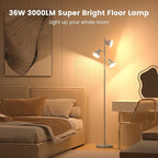 36W LED Tree Floor Lamp, Dimmable Tall Standing Lamp with Remote & Touch Control, 4 Color Temperatures Bright Floor Lamp, 3 Rotatable Light Modern Floor Lamps (Silver Gray)