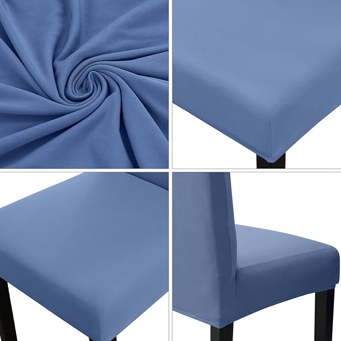 JQinHome Dining Room Chair Covers Set of 8, High Stretch Chair Slipcover Removable Washable Chair Seat Protector Cover for Home Party Hotel Wedding Ceremony (Gray Blue)