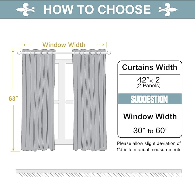 ChrisDowa Grommet Blackout Curtains for Bedroom and Living Room - 2 Panels Set Thermal Insulated Room Darkening Curtains (Light Grey, 42W x 63L)