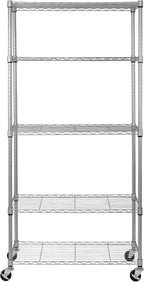 Seville Classics UltraDurable Heavy Duty NSF Solid Steel Wire Rack Storage Unit, Organizer for Garage, Warehouse, Office, Restaurant, Classroom, Kitchen, Silver, 5-Tier Shelving, 36" W x 14" D
