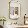 30x20 Inch Gold Bathroom Mirror, Wooden Frame with Scalloped Polished Beveled Glass, Modern Art Wall Decor for Vanity, Irregular Rectangle Mirror for Bedroom, Living Room, Fireplace & Entryway