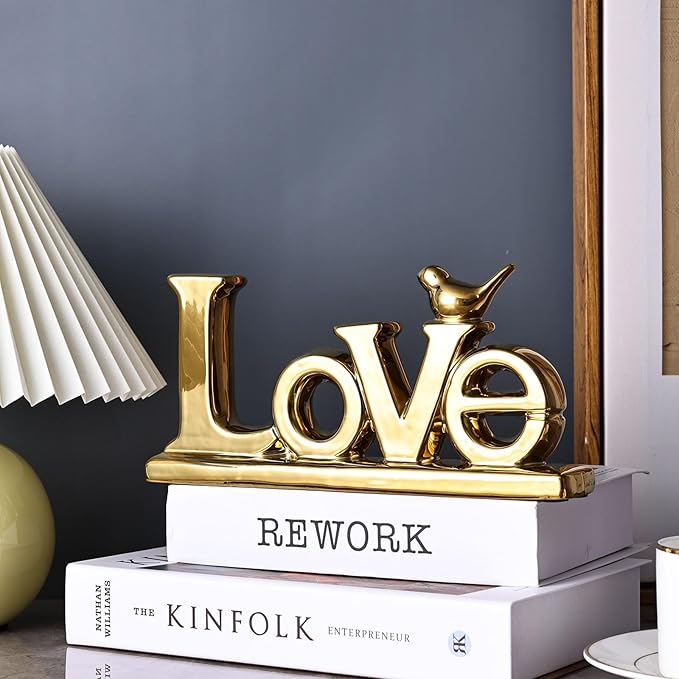 Love Sign Decoration - Gold Bird Sculpture Personalized Love Decor for Home, Living Room, Bedroom, Desktop & Cabinets