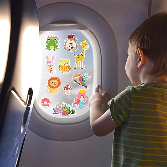 Window Clings Stickers for Kids Window Gel Clings Decals Thick Gel Clings Toddlers and Adults Classroom Home Nursery Airplane Birthday Party Supplies (Jungle Animals + Sea Animals)