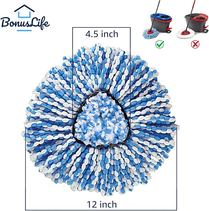BonusLife 8-Pack Mop Head for O-Ceda RinseClean Spin Mop Refill 2-Tank System Only Easy Cleaning Microfiber Replacement