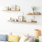 Picture Ledge Shelf, Wood Long Floating Shelves for Wall, Set of 2, 56 inch Picture Ledge Shelves, Photo Ledge Nursery Book Shelves Wall Mounted for Living Room Kids' Room Bedroom, Color Oak