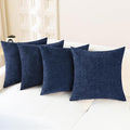 CaliTime Throw Pillow Covers Decorative 18 X 18 Inches Pack of 4 Cozy Chenille Cushion Cases for Couch Sofa Bed Living Room Home Navy Blue