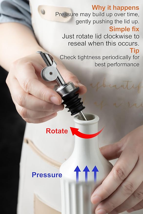 LYEOBOH Olive Oil Dispenser Bottle, Oil Dispenser for Kitchen, Ceramic Cooking Vinegar Dispensing Bottles with Spout, White