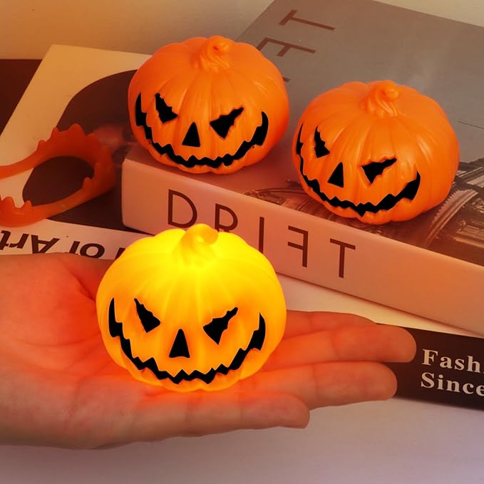 6 Pack Halloween Pumpkin Flameless Candles Battery Operated LED Tealight Candles for Home Room Decorations, Light Up Halloween Decorations Indoor for Table Party Office Fireplace