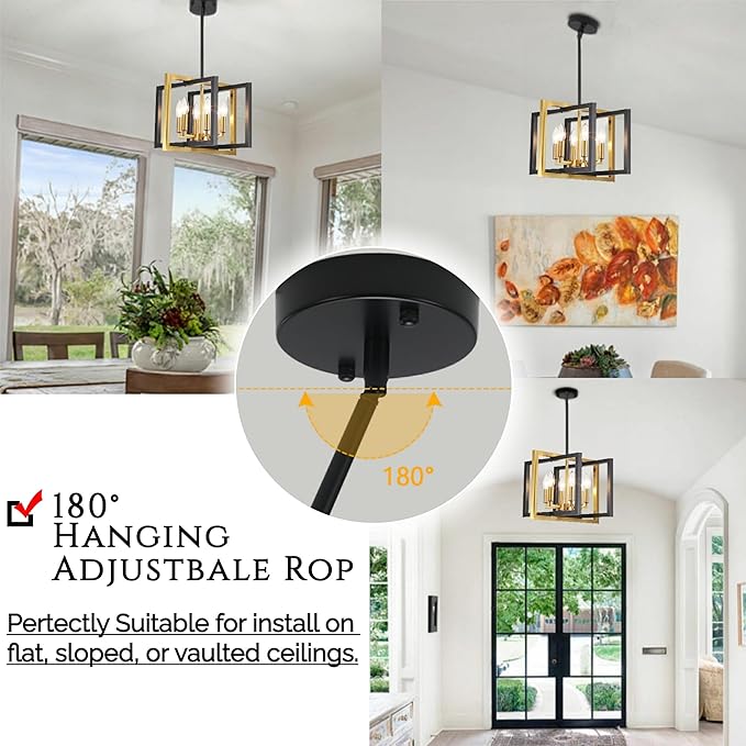 ANKYLHUA Black Gold Chandelier,6-Lights Ceiling Light Fixture E12,Adjustable Hight Pendant Lights Kitchen Island,Chandeliers for Dining Room,Bedroom,Entryway,Foyer