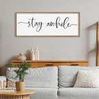 SRSZHIYUE Stay Awhile Sign Wall Decor Art 32"×12" Home Entryway Hallway Signs Large Wood Framed Wall Hanging (Wood)