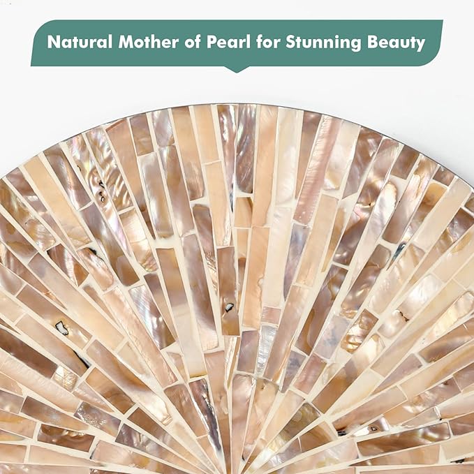 TEIPAI Boho Decorative Mirror for Living Room, 3PCS Handcrafted Mother of Pearl Mirror Wall Decor for Home Dorm Apartment Hallway Staircase, Mosaic Art Plates for Wedding Decoration (Dark Brown)