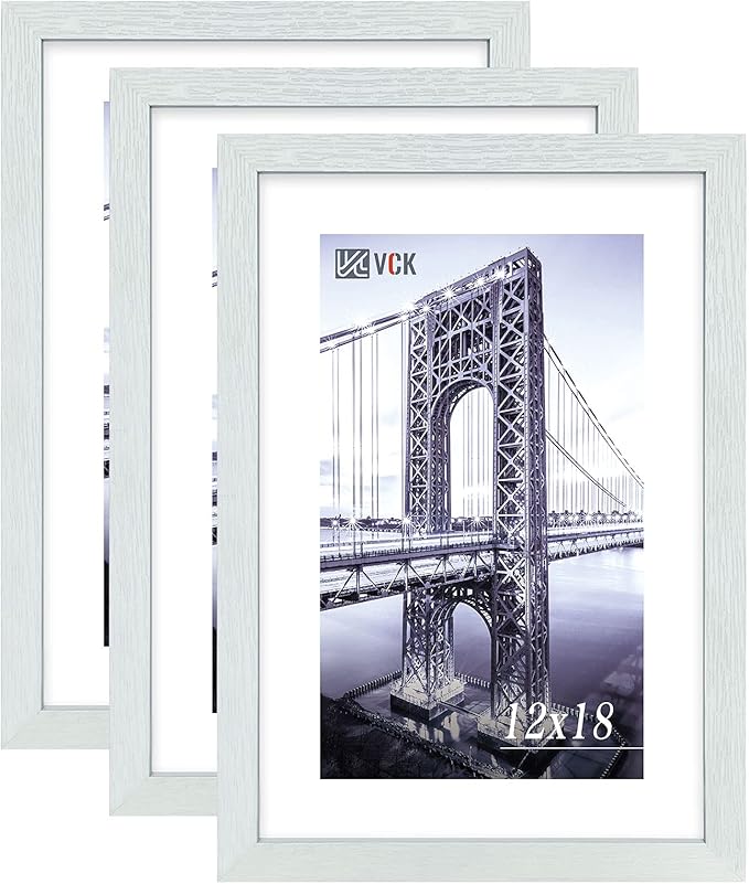 VCK 12x18 Inch Solid Wood Poster Frames with Wall Mounting Hanging Picture Frame Set of 3 White